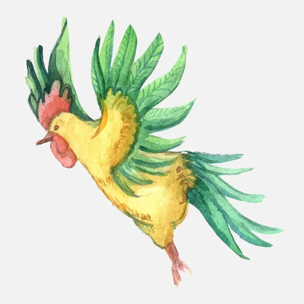 Galo de ilustração aquarela e frango, o símbolo do ano novo 2017, galo aquarela colorido brilhante, objeto isolado — Fotografia de Stock