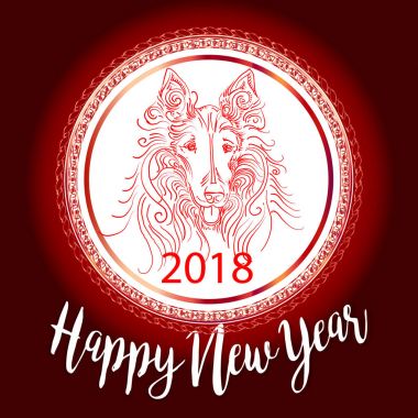 Çin yeni yılı 2018 şenlikli vektör kartı tasarımı ile şirin köpek, 2018 yıl Tarih damgası metnin çevirisi zodyak sembolü: iyi şanslar isteklerine