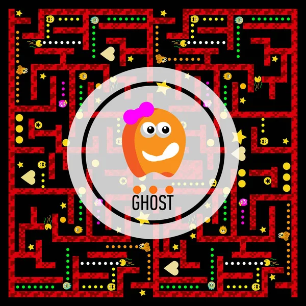 Ghosts monster racing. Arcade game icon. Retro game design. — Stock Vector