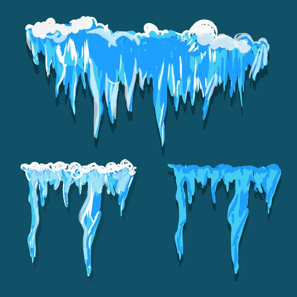 Vector icicle and snow elements clipart. Different snow cap — Stock Vector