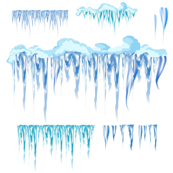 Векторные сосульки и элементы снега клипарт. Различные снежные шапки
