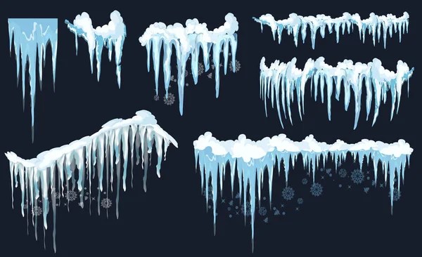 Vector icicle and snow elements clipart. Different snow cap — Stock Vector