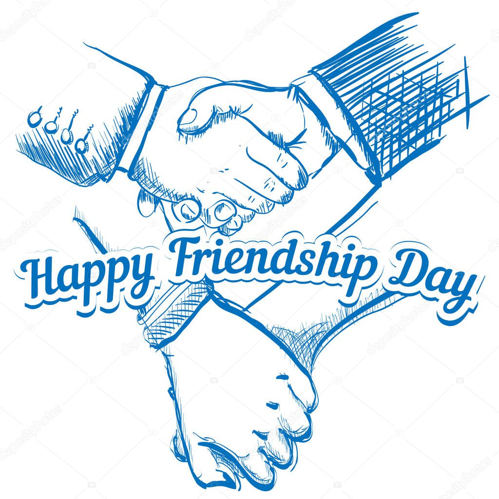 Hands Shaking Sketch Friendship Day Vector Illustration