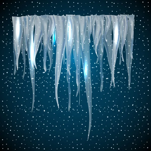 Σύνολο ρεαλιστική σύνορα με χιόνι και icicles. Στοιχεία για τη Χριστουγεννιάτικη διακόσμηση σε μπλε φόντο, διάνυσμα — Διανυσματικό Αρχείο