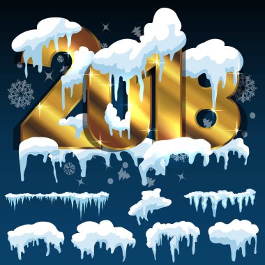 Buz kümeleri. Kar yığınları, sarkıtlar, kış dekoru elementleri..