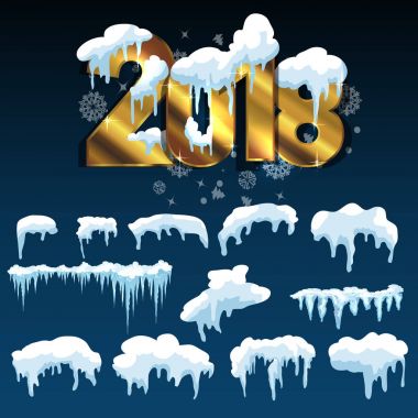 Buz kümeleri. Kar yığınları, sarkıtlar, kış dekoru elementleri..