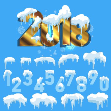 Buz kümeleri. Kar yığınları, sarkıtlar, kış dekoru elementleri..