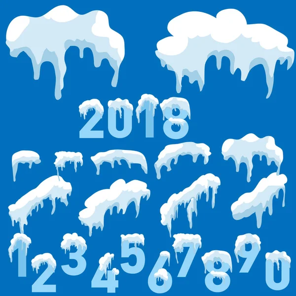 İzole kar cap kümesi. Karlı öğeleri kış arka plan üzerinde. Karikatür tarzı tasarımınız için şablonda vektör.