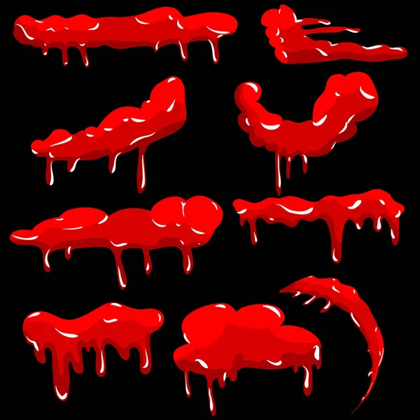 Charco vectorial de sangre con gotas aisladas sobre fondo blanco. Mancha roja de sangre — Archivo Imágenes Vectoriales