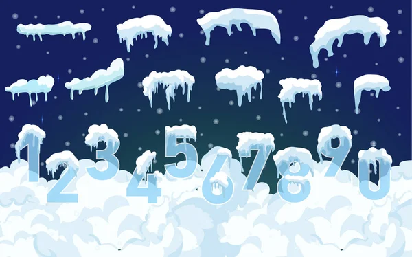 Set de Gorra de nieve aislada. Elementos nevados sobre fondo invernal. Plantilla vectorial en estilo de dibujos animados para su diseño . — Archivo Imágenes Vectoriales
