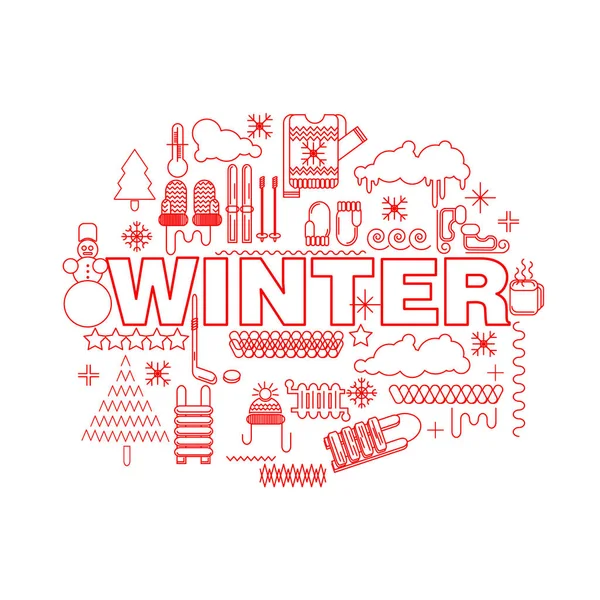 Ensemble d'icônes de ligne mince minimale d'hiver, éléments de conception d'illustration vectorielle — Image vectorielle