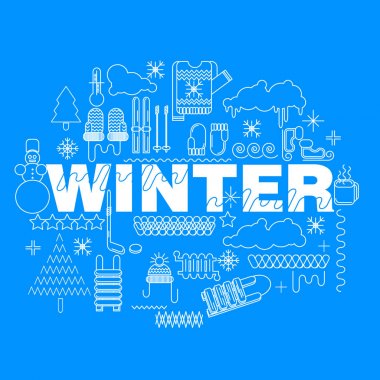 Kış en az ince çizgi simgeler ayarla, illüstrasyon tasarım öğeleri vektör