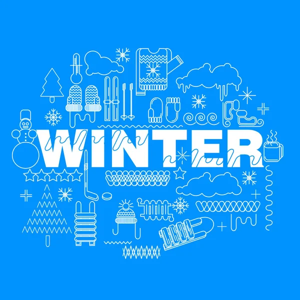 Kış en az ince çizgi simgeler ayarla, illüstrasyon tasarım öğeleri vektör