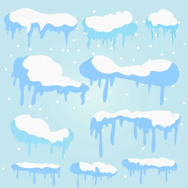 Набор изоляционных снежных шапок. Снежные элементы на зимнем фоне. Векторный шаблон в натуралистическом стиле для вашего дизайна. Плоский дизайн — стоковый вектор