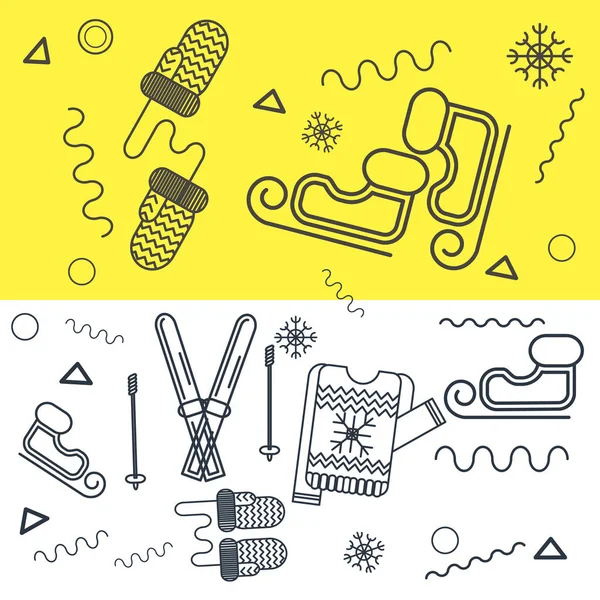 Winter minimal thin line icons set, vector illustration design elements — Stock Vector