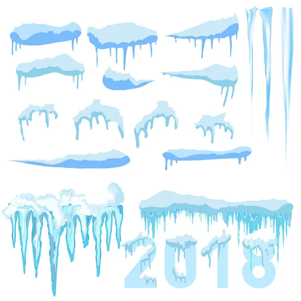 Conjunto de capas de hielo. Snowdrifts, carámbanos, elementos decoración de invierno. — Vector de stock