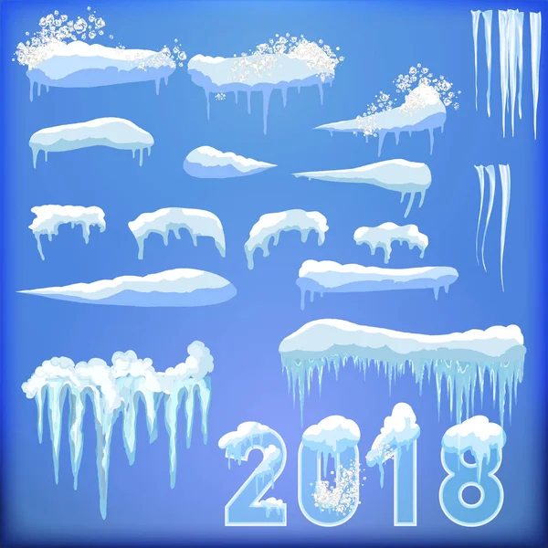 Buz kümeleri. Kar yığınları, sarkıtlar, kış dekoru elementleri..