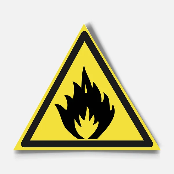 Panneau d'avertissement d'incendie sur fond blanc — Image vectorielle