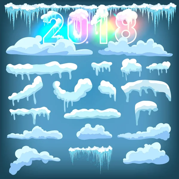 Buz kümeleri. Kar yığınları, sarkıtlar, kış dekoru elementleri..