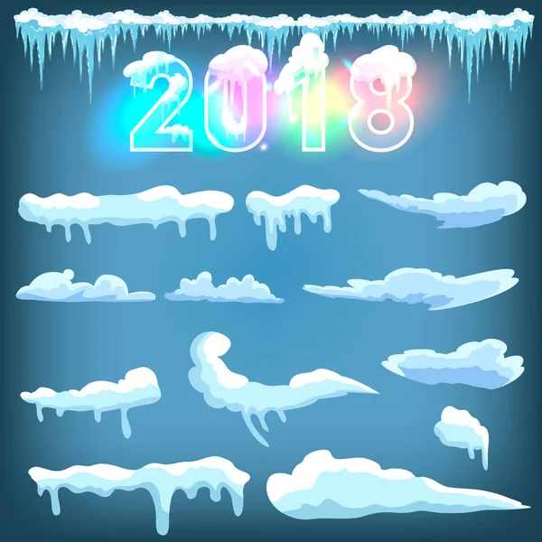 Buz kümeleri. Kar yığınları, sarkıtlar, kış dekoru elementleri..