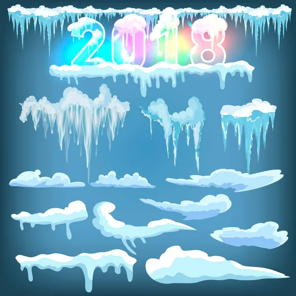 Buz kümeleri. Kar yığınları, sarkıtlar, kış dekoru elementleri..