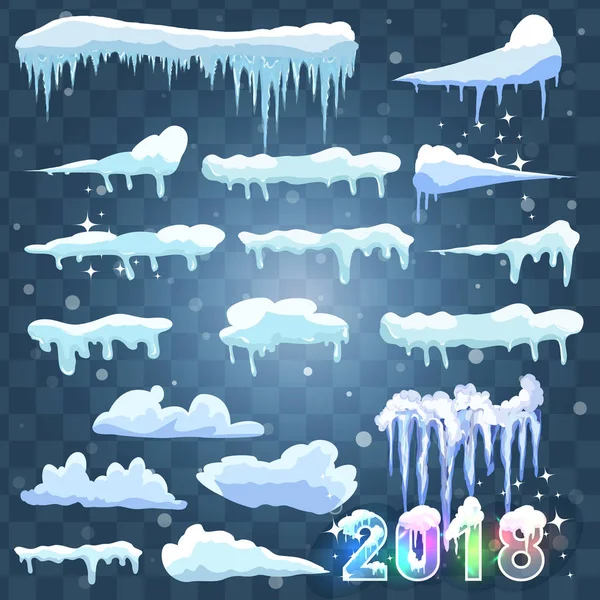 Conjunto de capas de hielo. Snowdrifts, carámbanos, elementos decoración de invierno. — Vector de stock