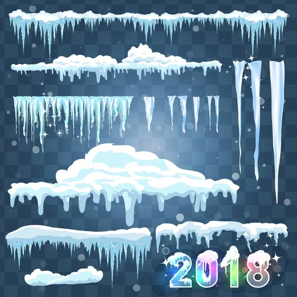 Conjunto de capas de hielo. Snowdrifts, carámbanos, elementos decoración de invierno. — Vector de stock