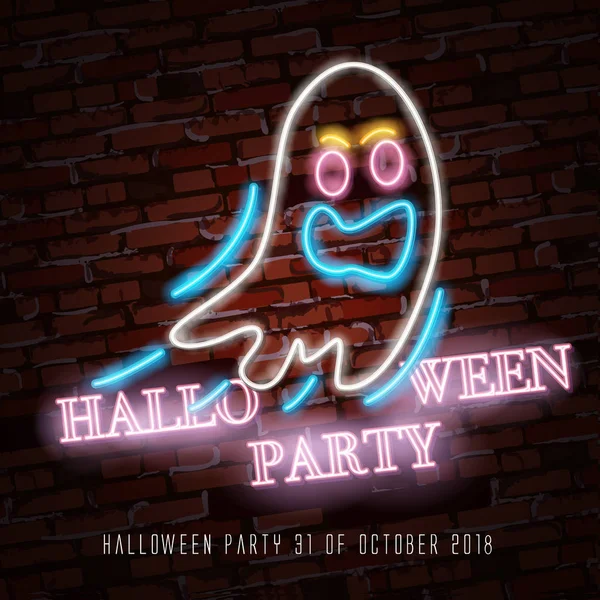 Happy Halloween neon segno con fantasma divertente rende veloce e facile personalizzare i vostri progetti di vacanza . — Vettoriale Stock