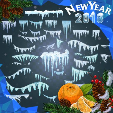 Saydam arka plan üzerinde izole kar buz sarkıtları kümesi.