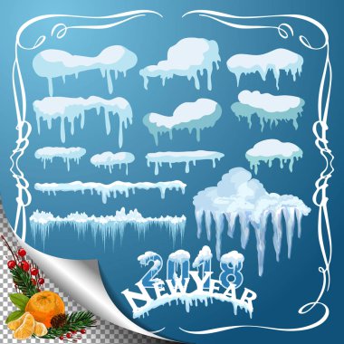 Saydam arka plan üzerinde izole kar buz sarkıtları kümesi.