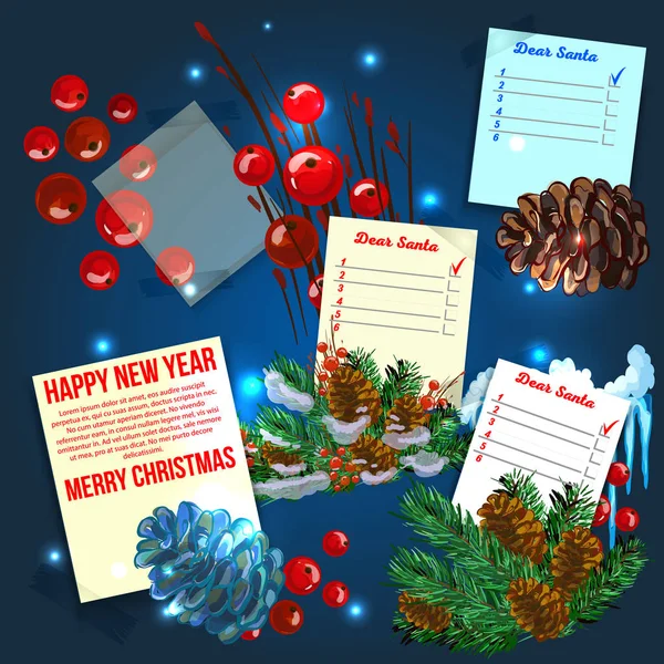 Papier de Noël illustration vectorielle réaliste. Papier bouclé blanc avec coins incurvés et branches d'arbre de Noël — Image vectorielle