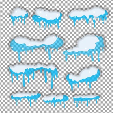 Saydam arka plan üzerinde izole kar buz sarkıtları kümesi.