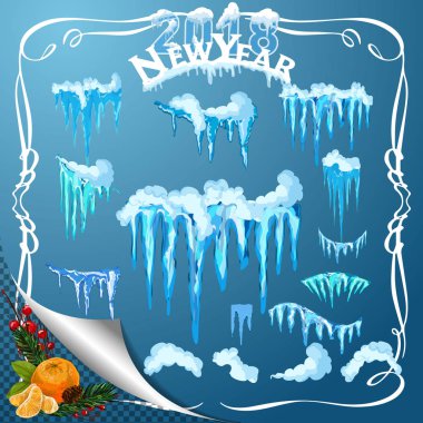 Saydam arka plan üzerinde izole kar buz sarkıtları kümesi.