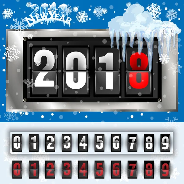 Marcador analógico flip calendario para el nuevo año 2018 sobre fondo oscuro — Archivo Imágenes Vectoriales