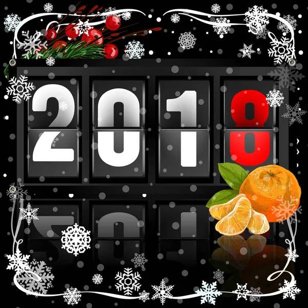 Analoge scorebord flip kalender voor Nieuwjaar 2018 op donkere achtergrond — Stockvector
