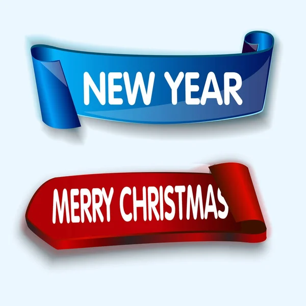 Cinta de papel rizado colorido con rollo, ilustración vectorial realista. Feliz Navidad y Feliz Año Nuevo plantilla de diseño — Vector de stock