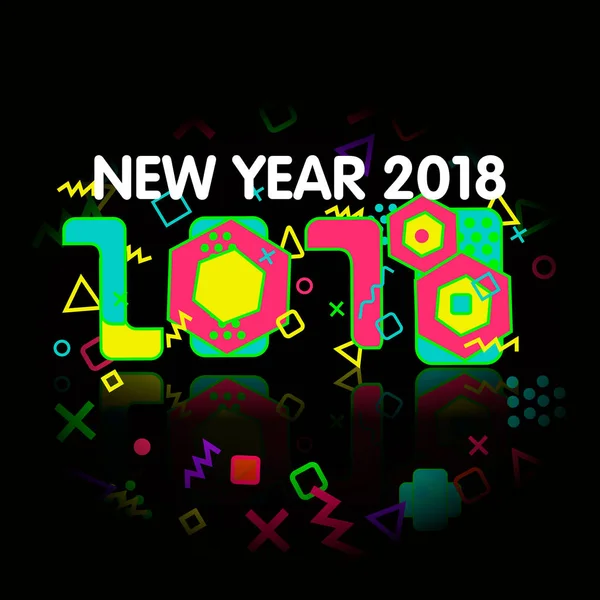 Κομψό ευχετήρια κάρτα. Ευτυχισμένο το νέο έτος 2018. Μοντέρνα γεωμετρικό γραμματοσειρά στο Μέμφις στυλ των 80s-90s. — Διανυσματικό Αρχείο