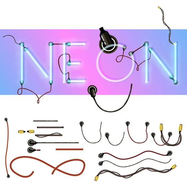Realistisches Neon-Alphabet. Leuchtende Schrift. Vektorformat — Stockvektor