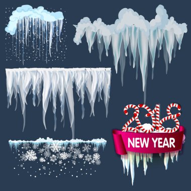 İzole kar cap kümesi. Karlı öğeleri kış arka plan üzerinde. Vektör şablon tasarımınızın doğal tarzı.