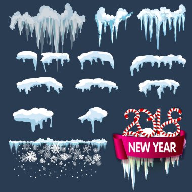 İzole kar cap kümesi. Karlı öğeleri kış arka plan üzerinde. Vektör şablon tasarımınızın doğal tarzı.