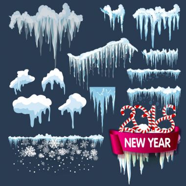 İzole kar cap kümesi. Karlı öğeleri kış arka plan üzerinde. Vektör şablon tasarımınızın doğal tarzı.