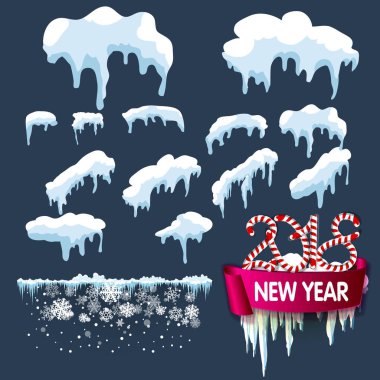 İzole kar cap kümesi. Karlı öğeleri kış arka plan üzerinde. Vektör şablon tasarımınızın doğal tarzı.