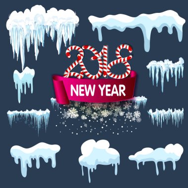 İzole kar cap kümesi. Karlı öğeleri kış arka plan üzerinde. Vektör şablon tasarımınızın doğal tarzı.