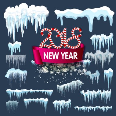 İzole kar cap kümesi. Karlı öğeleri kış arka plan üzerinde. Vektör şablon tasarımınızın doğal tarzı.