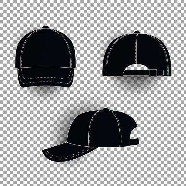 흰색과 검은색 야구 모자 아이콘 세트입니다. 전면 보기 벡터 근접 촬영 서식 파일을 디자인 합니다. 브랜드에 대 한 모형에 고립 된 투명 배경 광고. — 스톡 벡터