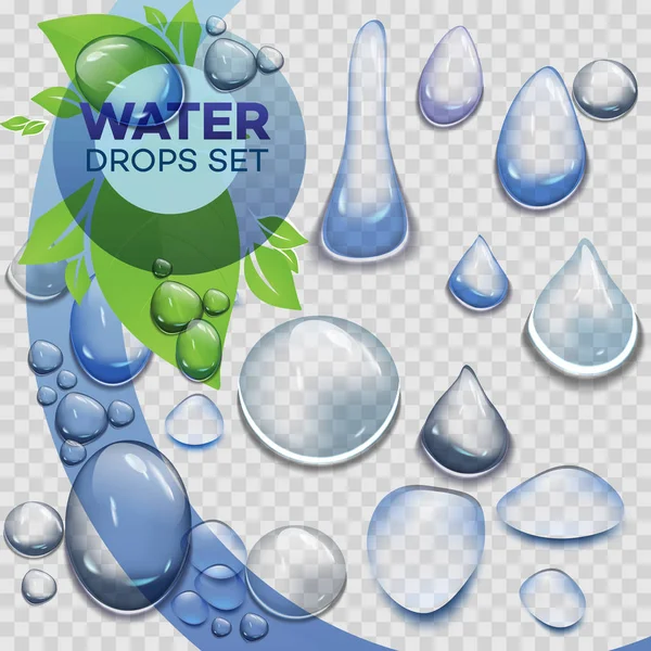 Gotas de lluvia de agua o ducha de vapor aislada sobre fondo transparente. Gotitas puras realistas condensadas . — Vector de stock