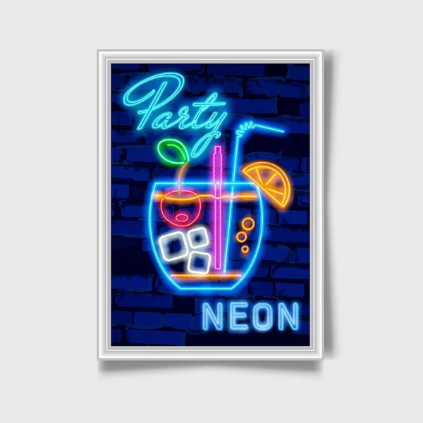 Cocktail zingen. Stad teken neon. Logo, embleem, lichtreclame, heldere uithangbord — Stockvector