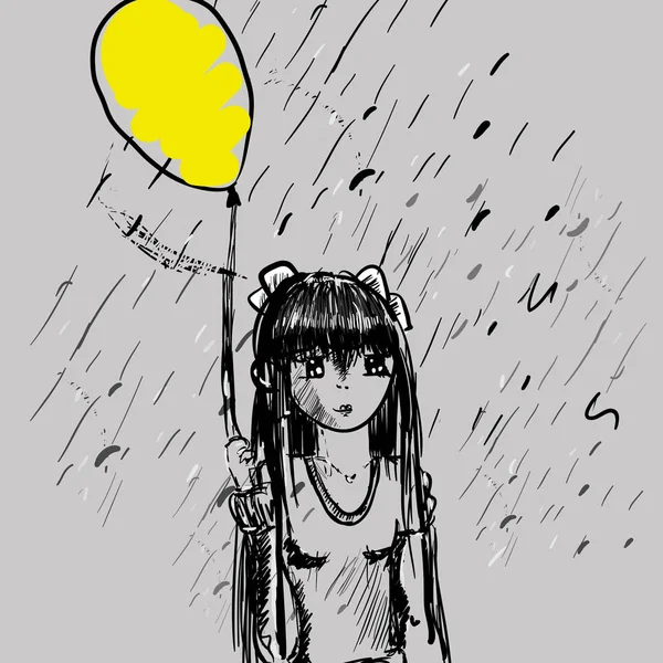 Дівчина і повітряна куля, Векторні ілюстрації . — стоковий вектор