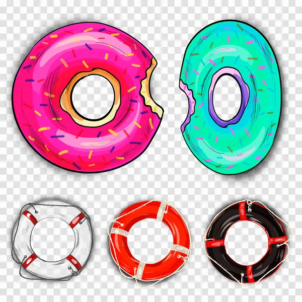 Colorful swim rings icon set isolated on transparent background. Vector illustration. — Stock Vector