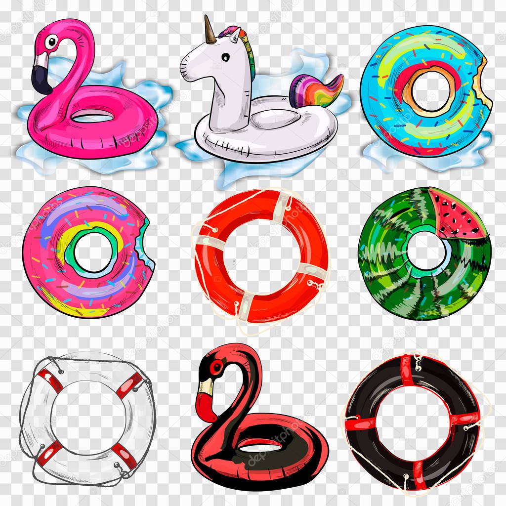 Colorful swim rings icon set isolated on transparent background. Vector illustration.